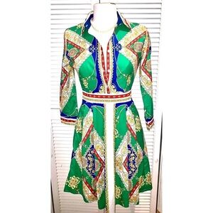 NWT Exclusive Tags NYC long sleeved collared bright multicolored dress Small